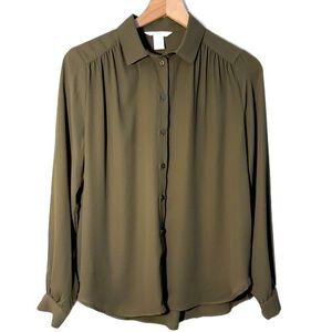 H&M Green Long Sleeve Button Down Shirt Women’s 4 Dressy.